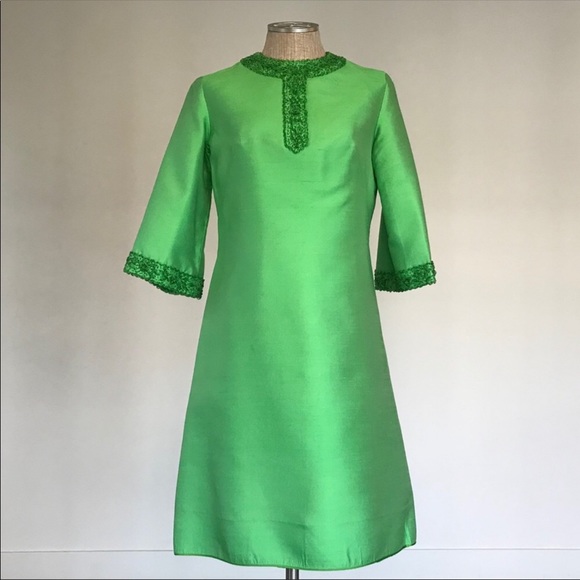 Vivid Green Beaded Tunic Dress - Picture 2 of 8